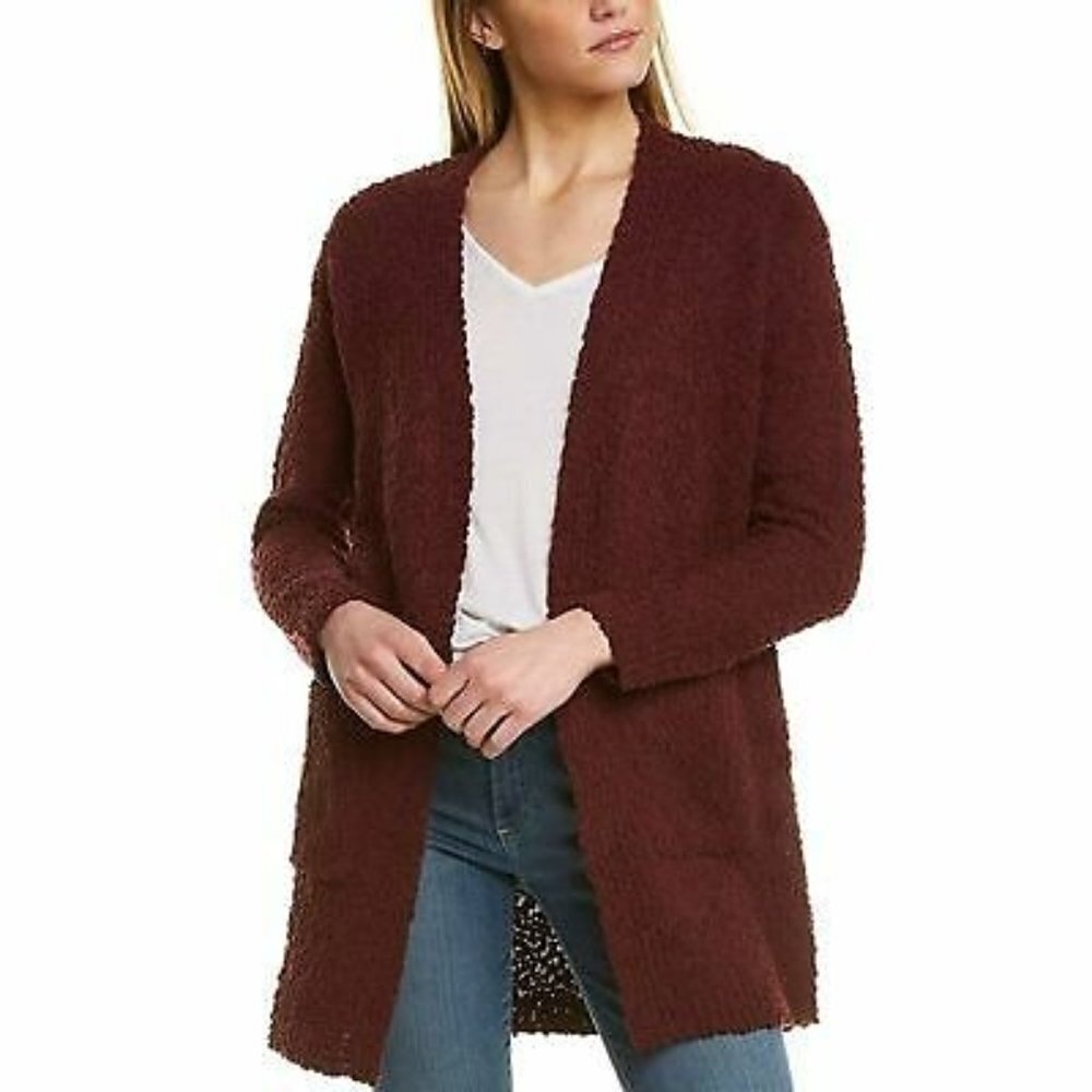 New Bobeau Sweater Medium Popcorn Cardigan Knit Maroon Womens with Pockets NWT